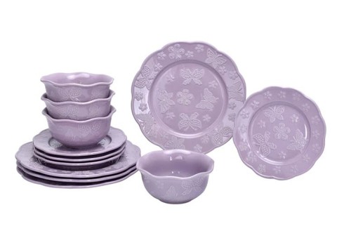 Temp-tations All A Flutter 12pc Dinnerware Set, Embossed, LAVENDER, P1 BT18