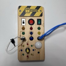 Montessori Wooden Busy Board with 7 LED Light switches, Sensory Toy With Lights