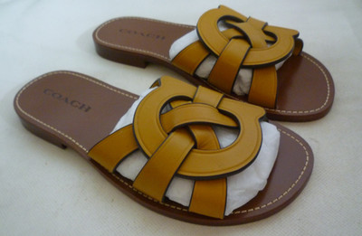 Coach Issa gelbgoldene Leder-Pantoletten Sandale Schuhe Damen UK 3 UVP 195 £ NEU