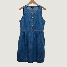 Talbots Sleeveless Denim Mini Dress Cotton Button Front Medium Petite Palermo