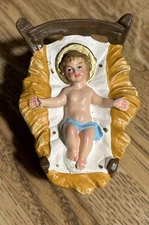 Vintage ITALY Baby Jesus in Manger NATIVITY Figurine Replacement Papier-mâché￼