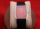 Vintage Men Seiko quartz Barrel-Tank  Red Dial, Black leather Dress Watch