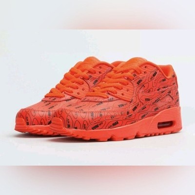Nike Air Max 90 SE LTR GS All Print Logo Bright Crimson Red Sneakers Women 5.5