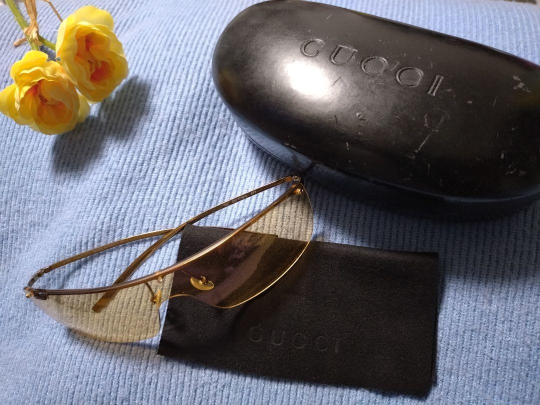 GUCCI / サングラス/メンズ/GG1719 Gucci GG 1719S Rimless Shield Sunglasses Gold Metal Frame Orange
