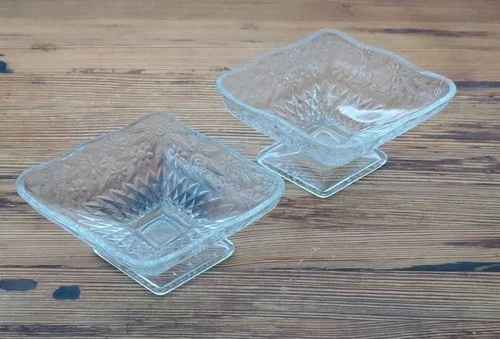 Pair Of Indiana Glass Pineapple Floral Depression Dish Footed Compote Candy