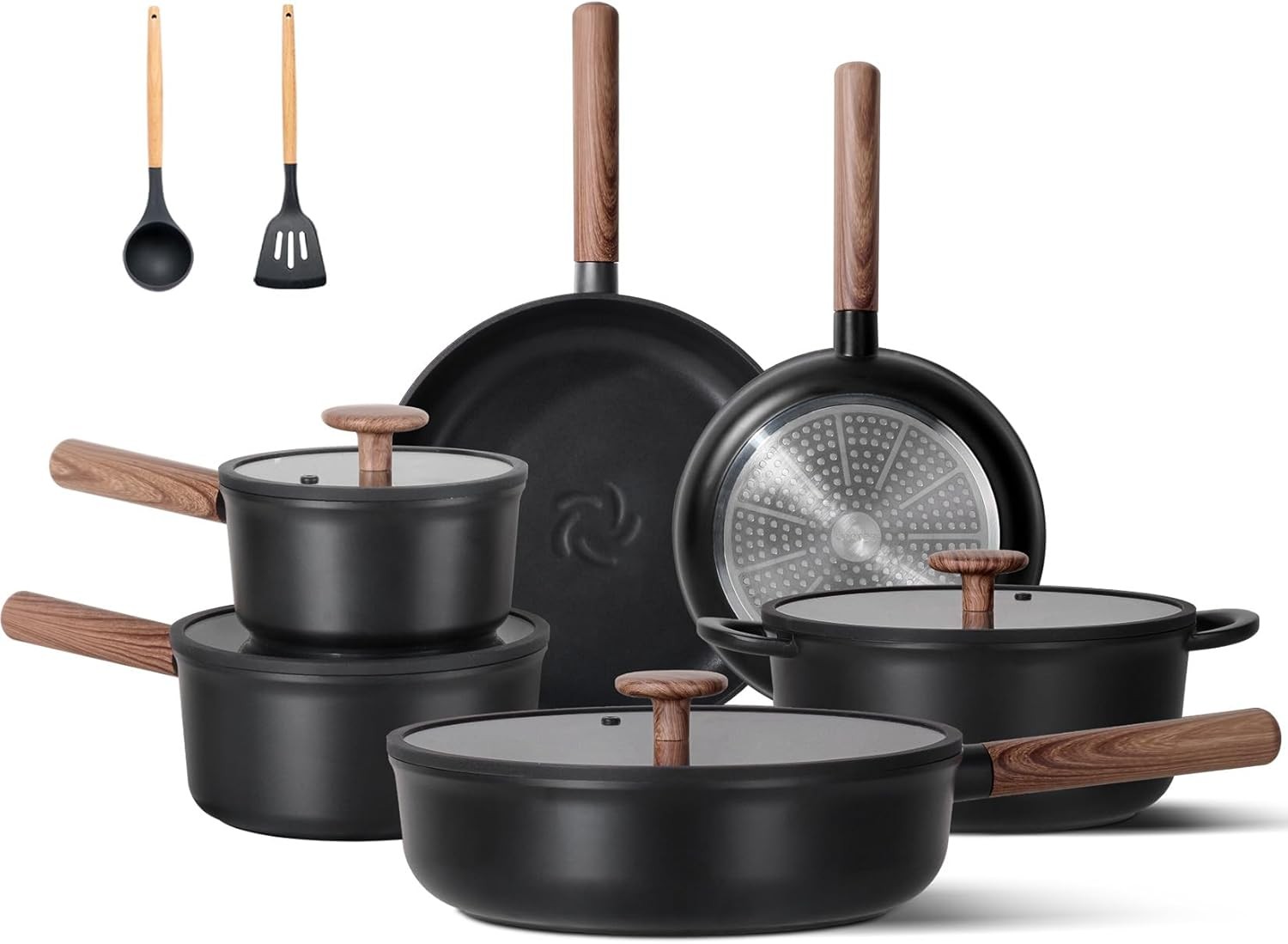JEETEE 17-Piece Black Ceramic Non-Toxic Cookware Set