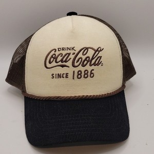 Coca-Cola Mesh Trucker Hat Beige Brown Black Soda Theme Adjustable