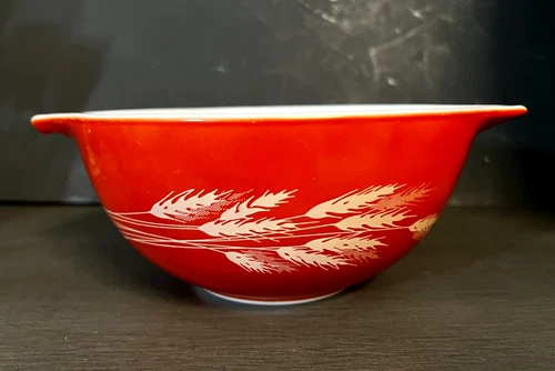 Vtg 70s PYREX Autumn Harvest Wheat Mixing Bowl 442 1.5 qt Tab Handles Cinderella