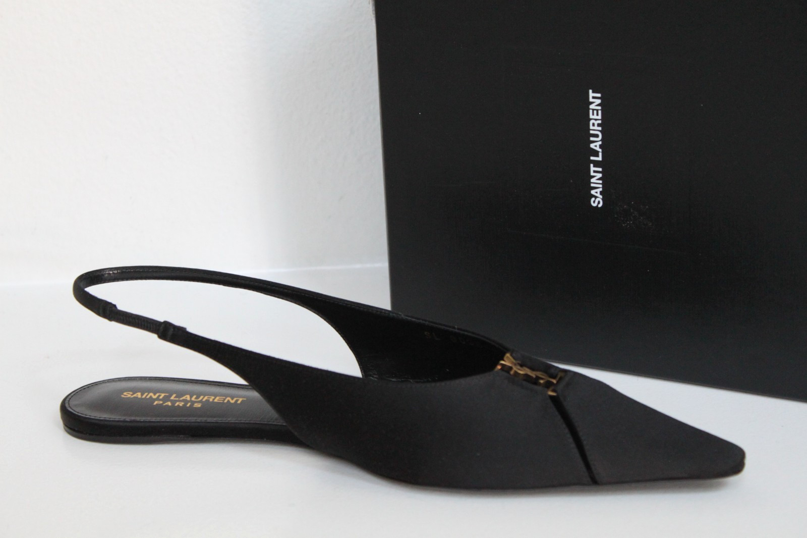 sz 7.5 / 38 YSL Saint Laurent Black Satin Babylone Slingback Ballet Flat Shoes thumbnail 4