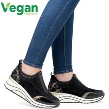 Remonte Womens Ladies D0T08 Black Vegan Wide Fit Wedge Trainers Shoes Size 4-9