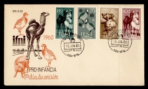 DR WHO 1960 SPANISH IFNI FDC ANIMAL PRO INFANCIA SEMI POST COMBO M76504
