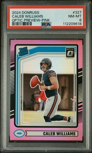 2024 Donruss Rated Rookie Caleb Williams #327 Optic Preview Pink Prizm PSA 8