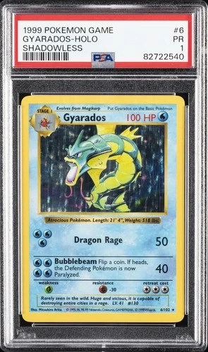 1999 POKEMON BASE SET SHADOWLESS #6 GYARADOS-HOLO PSA 1