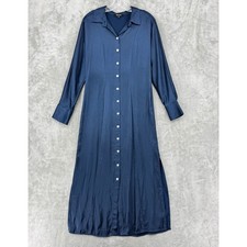 Madewell Shirt Dress Womens 4 Maxi Navy Blue Button Front Satin Modest Relaxed