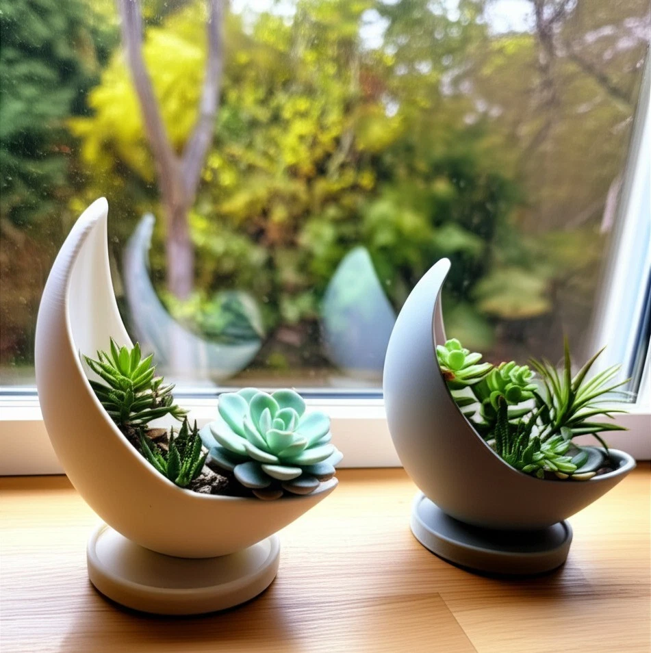 Maceta Media Luna con Bandeja de Drenaje - Maceta Interior para Suculentas  Foto 2 de 4