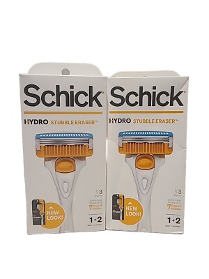 Lot of 2 Schick Hydro Stubble Eraser 3-Blade Razors + 2 Cartridges