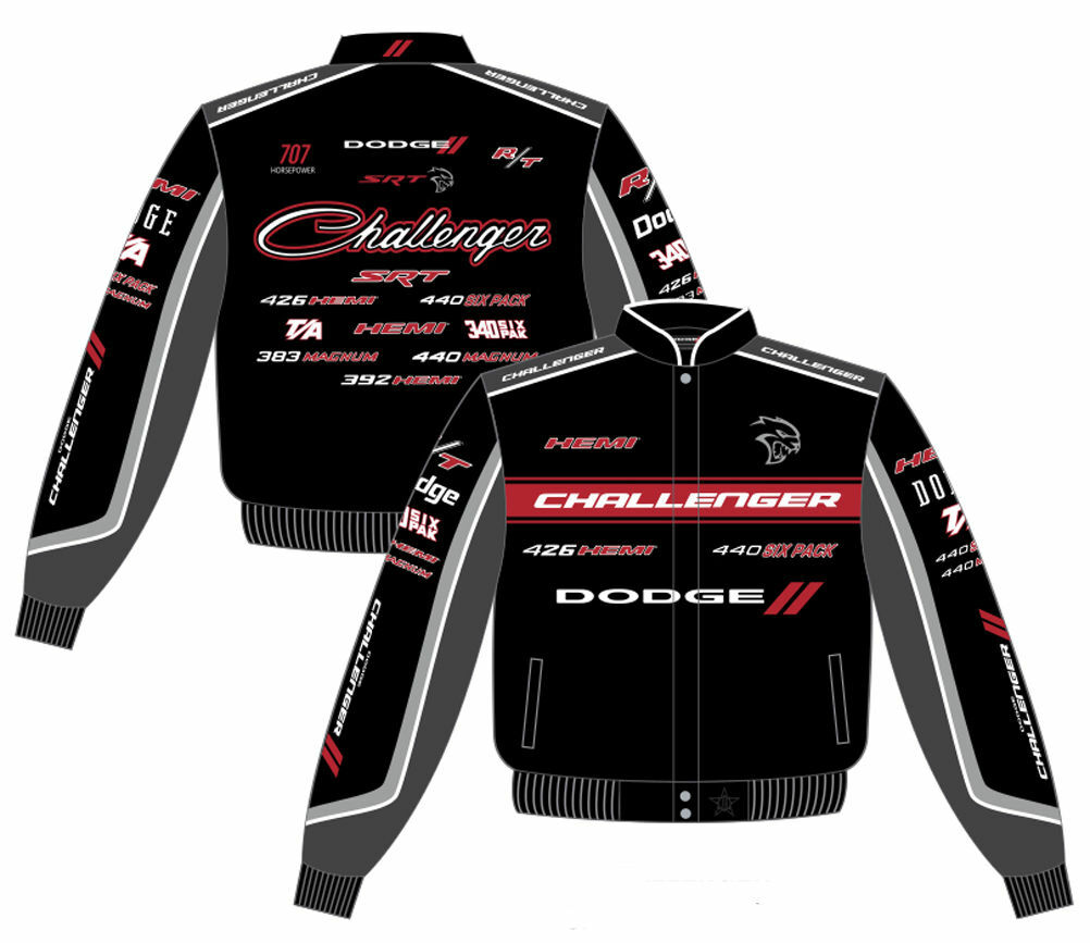 Dodge Challenger Cotton Jacket Mens Collage Logo Black Twill Dodge Challenger Cotton Jacket Mens Collage Logo Black Twill