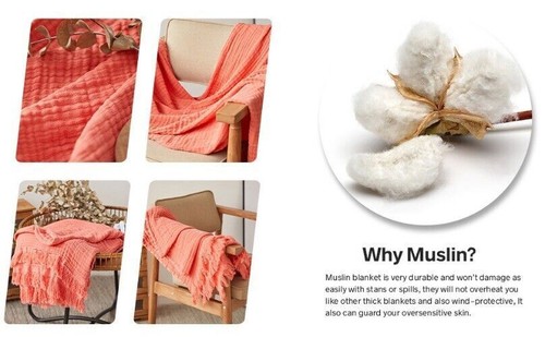 100% Cotton Winter Warm Blanket Sofa Solid Tassels Throw Blanket Soft Washed Bed - Picture 11 of 16