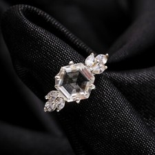 Natural Crystal Quartz Engagement Ring 925 Sterling Silver Ring Any Size