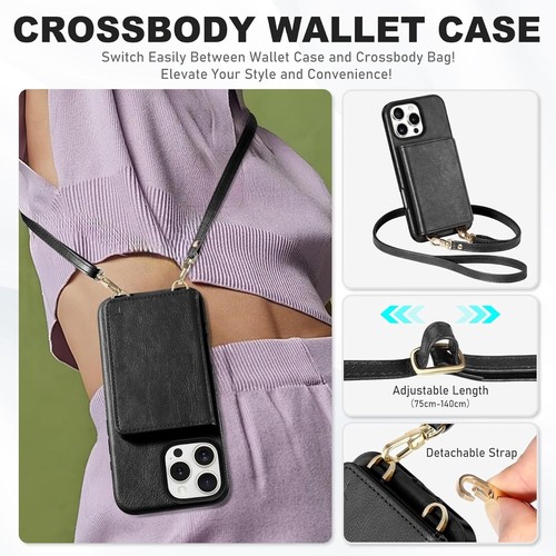 iPhone 16 Pro Max Case 6.9" Case With Adjustable & Detachable Crossbody Lanyard - Picture 3 of 9