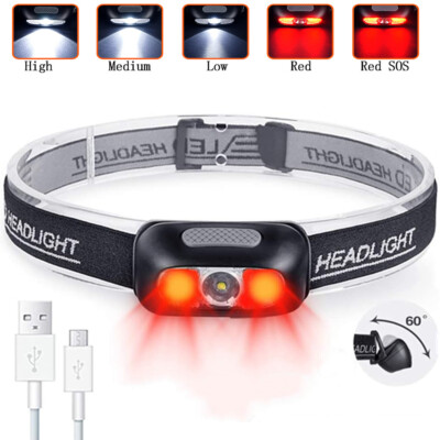 500 Lumens Red White Light Rechargeable LED Headlamp Flashlight Lamp Head Lights
