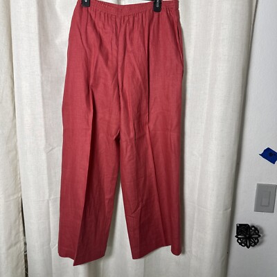 Neiman Marcus Women's Linen Wide Leg dress Pants Size Large Red
