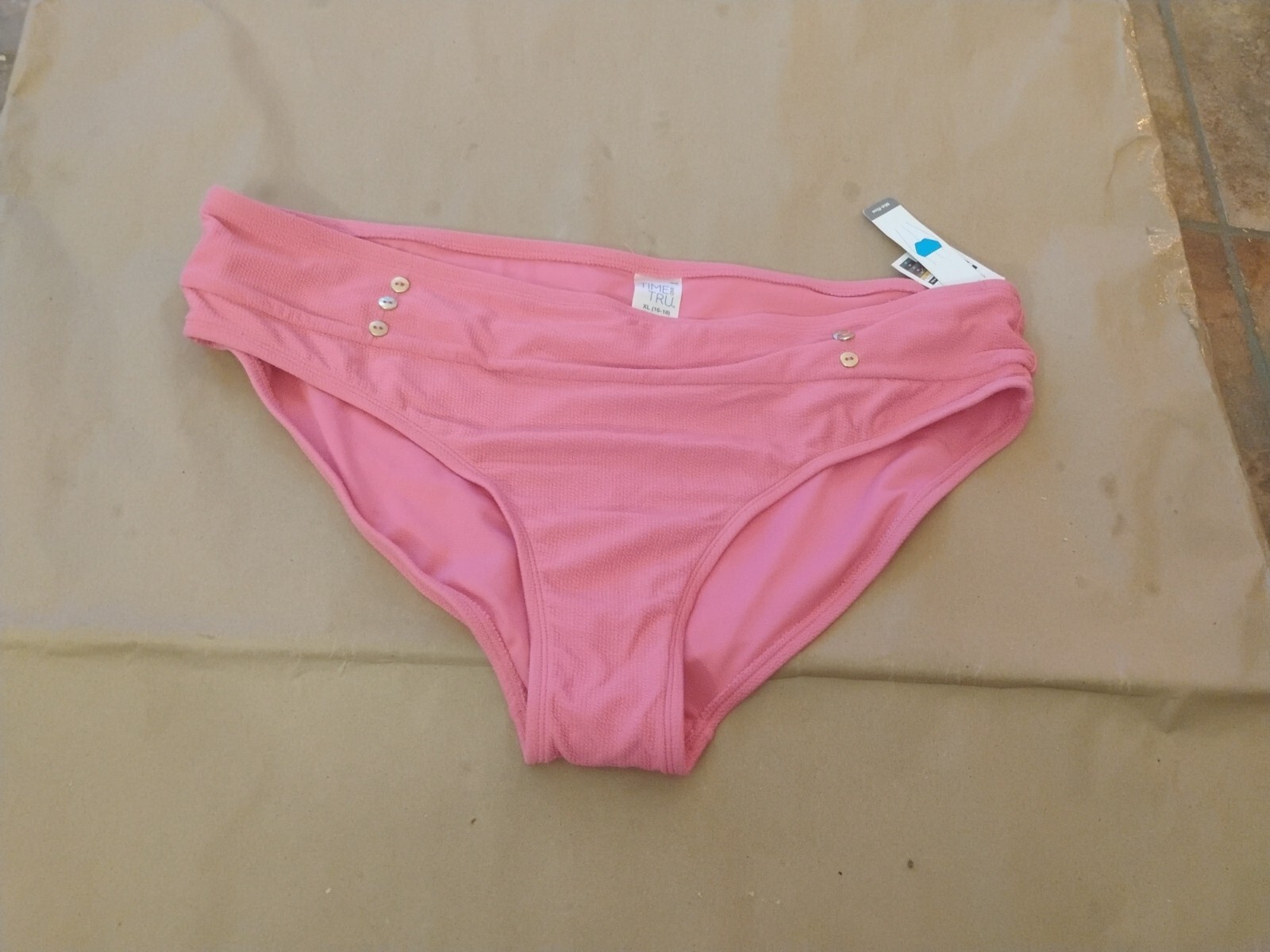 Women's Pink Midrise Button Swim Bottoms Size XL 16-18 NWT by Time Tru Brand