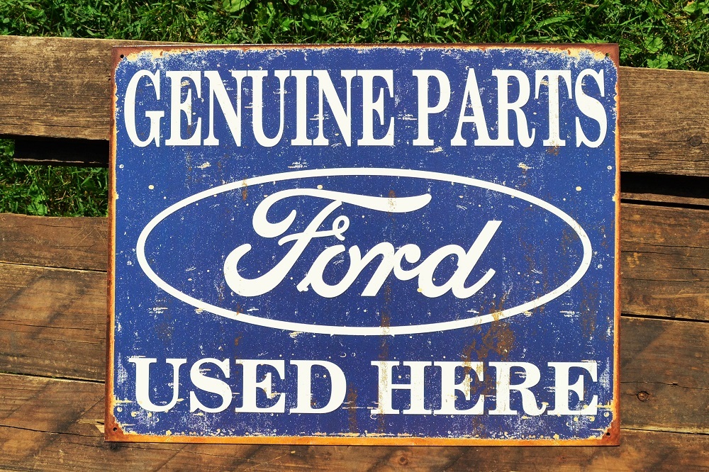 Genuine Ford Parts Used Here Tin Metal Sign - Dealer - Trucks