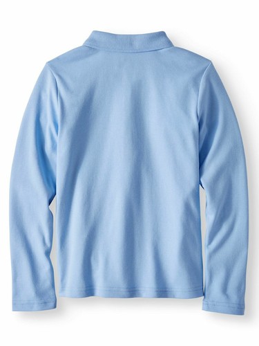 Wonder Nation Girls Baby Blue Long Sleeve School Uniform Polo Shirt 10-12 Large - Picture 2 of 2