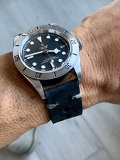 20mm BLACK Vintage Racing Crazy Horse Leather Watch Strap Band GRAY Stitch