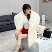 Women's Fashion Real Fox Fur Shawl Collar Coats Rex Rabbit Fur Jacket Chinchilla
