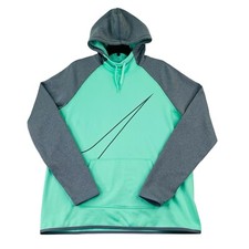Nike Hoodie Women Sz Lg Green Gray Therma Fit Sweatshirt Thumb Holes Swoosh