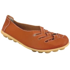 Socofy Women's New Dark Orange Leather Moccasins Casual Slip On Flats Shoes 8M