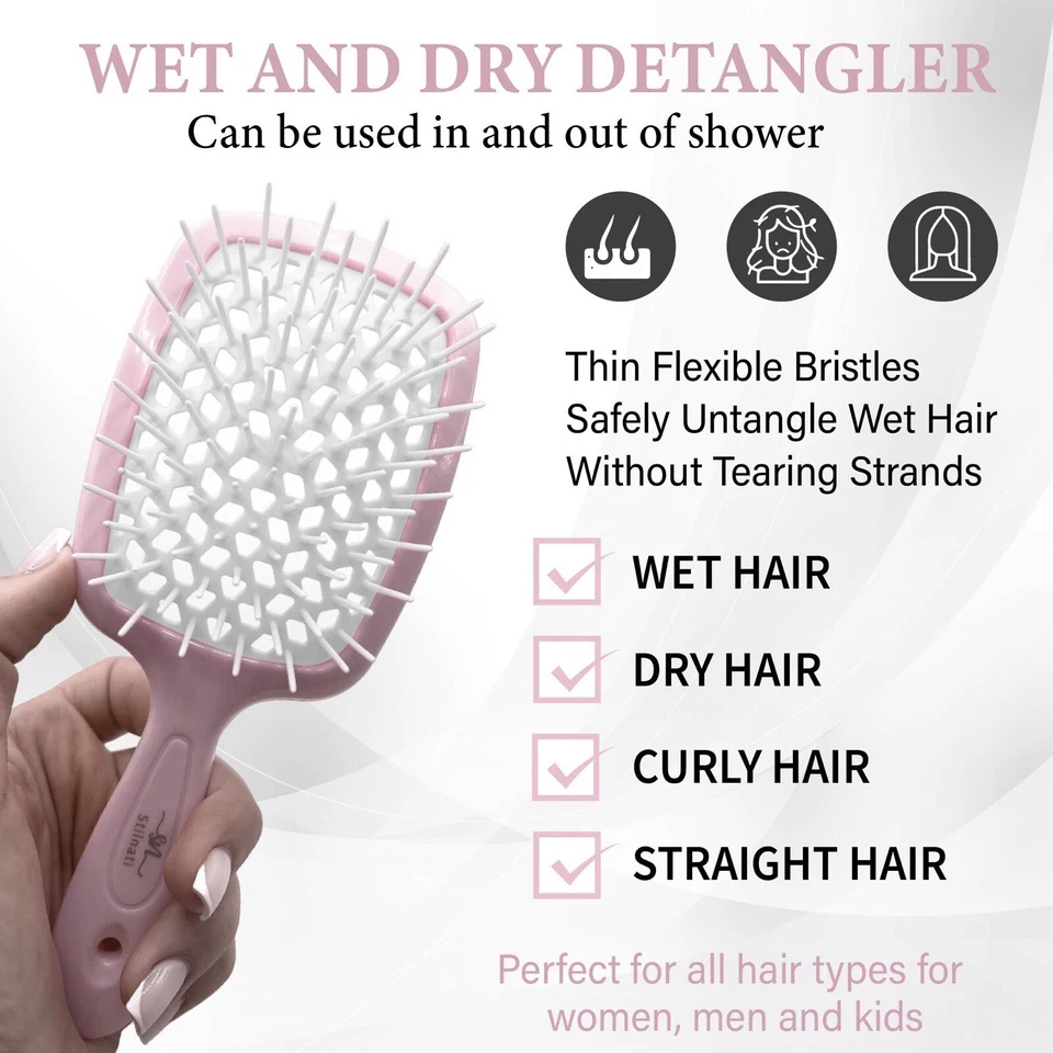 Stilnati Detangling Vented Hair Brush Pink White For All Hair Types Straight - Image 3 of 4