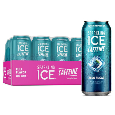 Sparkling Ice Caffeine Blue Raspberry Sparkling Water with Caffeine, Zero Sugar,
