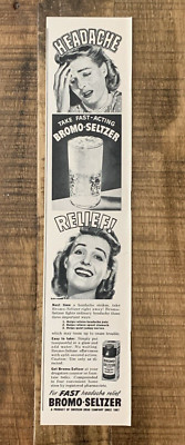 Bromo-Seltzer Emerson Drug Headaches Neuralgia Vintage Print Ad 1946 #0453