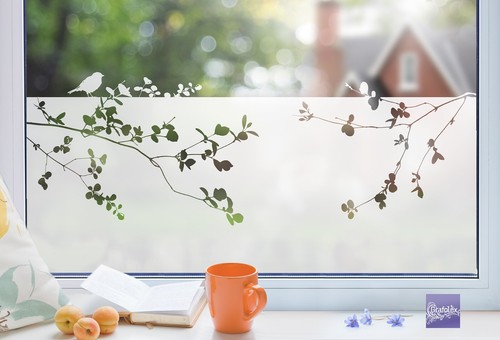 Fensterfolie Sichtschutzfolie selbstklebend blickdicht Motiv Äste und Vogel - Bild 3 von 5