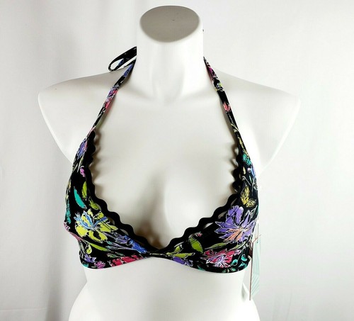 Coastal Blue Womens Medium Bikini Swim Top Standard Edge Rickrack Trim Floral - Picture 7 of 10