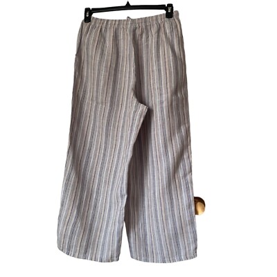 TSD Two Star Dog Women s Stripped 100 % Linen Drawstring Waist Wide Leg Pants M