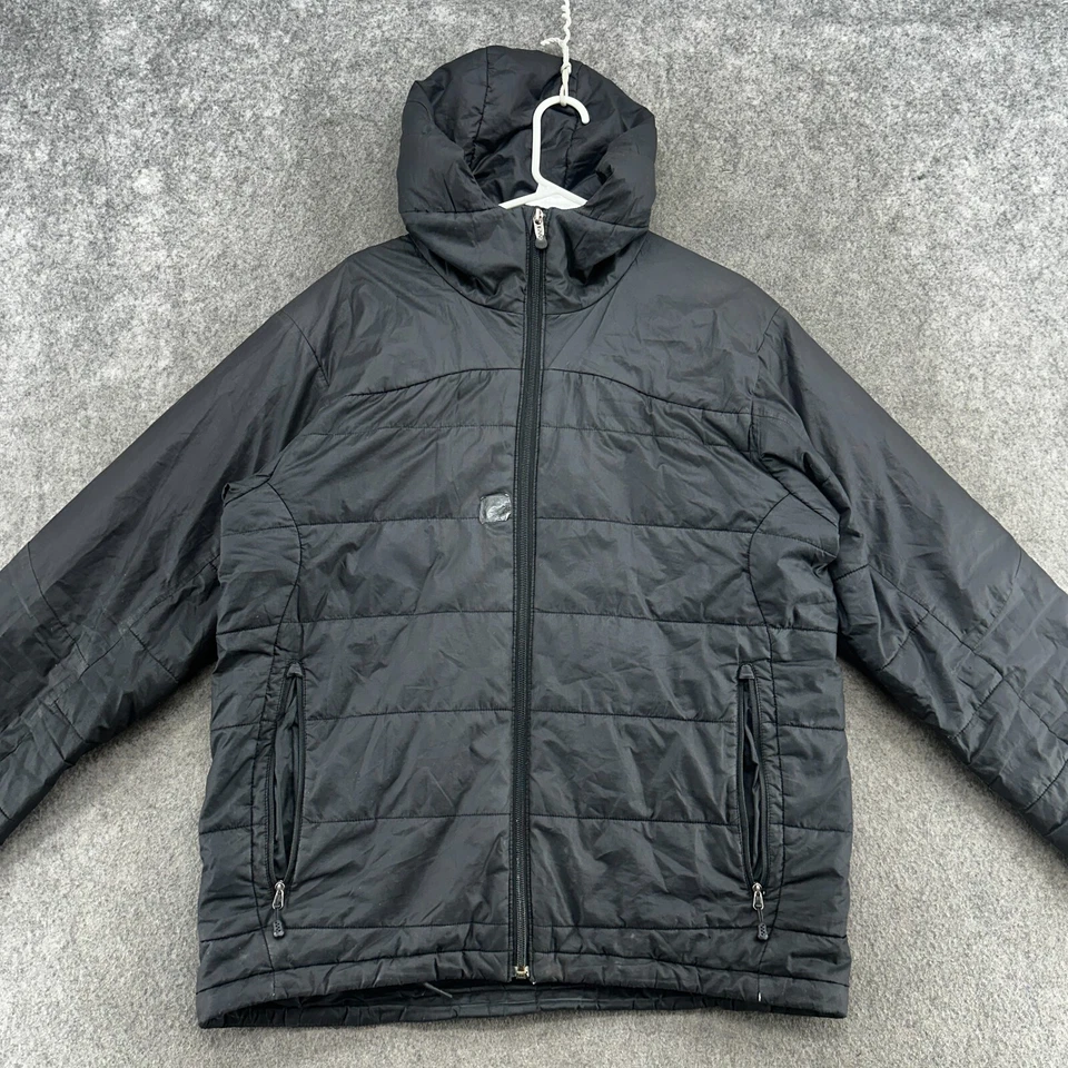 Patagonia Jacket Mens Medium Black Logo Full Zip Pockets Hooded Puffer Coat - Image 4 of 4