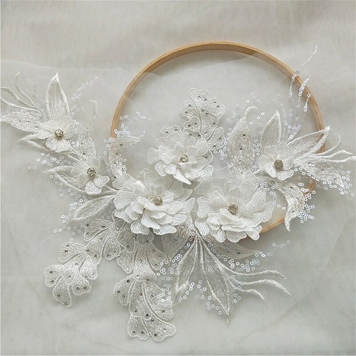 Embroidery Lace Applique 3D Sequin Patch DIY Wedding Dress Sewing Trimming Craft - Picture 5 of 22