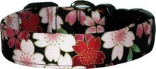Black  Pink Asian Blossoms Flowers Custom Handmade Dog Collar