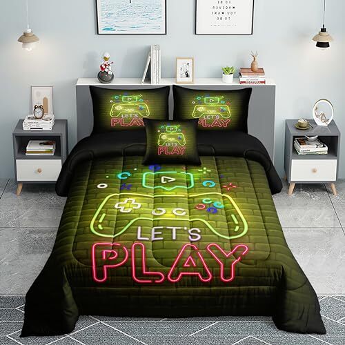 Gamer Comforter Sets,6 PCS Gaming Twin Size 6PCS Y-6pcs-yellow--gamer-01 - Picture 2 of 5