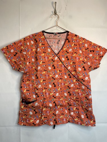 Dickies Damen XL orange Halloween Leckereien Grafik V-Ausschnitt Peeling Uniform Top