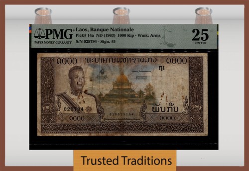TT PK 14a ND (1963) LAOS BANQUE NATIONALE 1000 KIP PMG 25 VERY FINE
