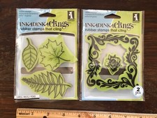 inkadinka clings stamps 2 sets leaves 60-60046 rose fram 60-60003 new unopened