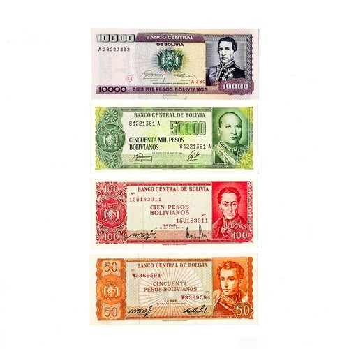 4er Set Diff. Bolivien Vintage Papiergeld 60er-80er Jahre vz-au