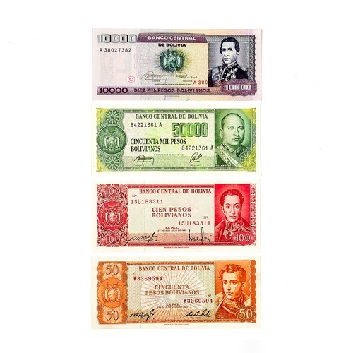 Set of 4 diff. Bolivia vintage paper money 1960's-80's xf-Au - Afbeelding 1 van 2