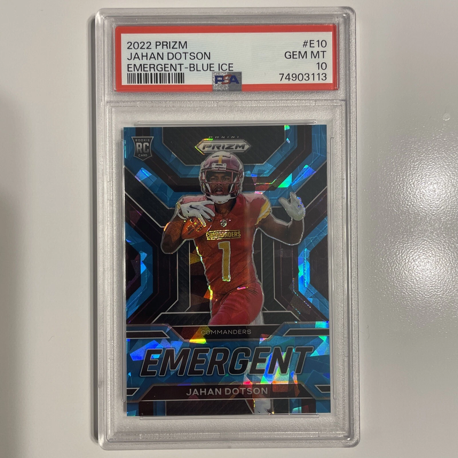 Jahan Dotson Panini Prizm Emergent #E10 Blue Ice