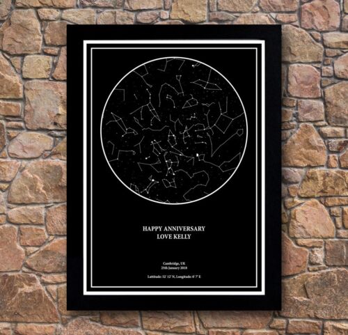 Personalisierte Stern Nachthimmel Karte gerahmt blau Poster Druck Valentinstag Geschenk - Bild 2 von 4